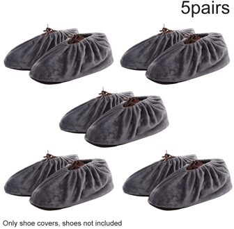 5Pairs Effen Fluwelen Volwassenen Voor Huishoudelijke Herbruikbare Schoen Cover Antislip Beschermende Verdikte Elastische Zachte Wasbare Laboratorium Boot grijs