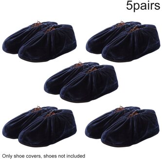 5Pairs Effen Fluwelen Volwassenen Voor Huishoudelijke Herbruikbare Schoen Cover Antislip Beschermende Verdikte Elastische Zachte Wasbare Laboratorium Boot marine blauw