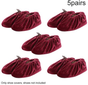 5Pairs Effen Fluwelen Volwassenen Voor Huishoudelijke Herbruikbare Schoen Cover Antislip Beschermende Verdikte Elastische Zachte Wasbare Laboratorium Boot Rood