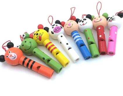 5Pc Grappige Houten Speelgoed Cartoon Dier Fluitje Sleutel Hanger Vroeg Onderwijs Muziek Instrument Speelgoed Voor Baby Kinderen Willekeurige kleur