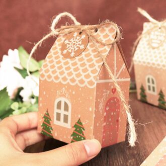 5Pc Huis Vorm Christmas Box Kraftpapier Creatieve Candy Cookie Box Verjaardag Kerst Jaar Decoratie