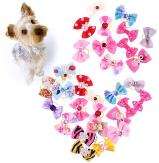 5PC Willekeurige Kleur Kleine Bloem Bows Kat Puppy Haar Band Elastische Haar Touw Ring Leuke Tiara Hond Accessoires Huisdier producten