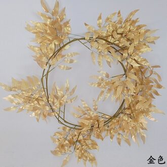 5Pcs 1.7 M Simulatie Wilg Blad Wijnstok Muur Ourdoor Opknoping Decoratie Voor Tuin Nep Planten Rotan Bruiloft Achtergrond gouden