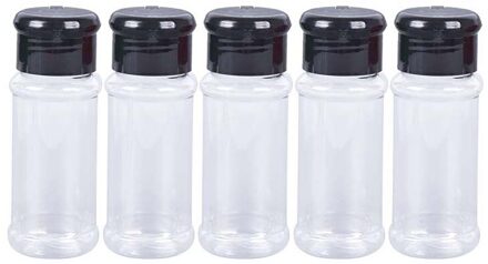 5Pcs 100Ml Plastic Spice Zout Peper Shakers Kruiden Jar Bbq Kruiderij Azijn Bottelen zwart
