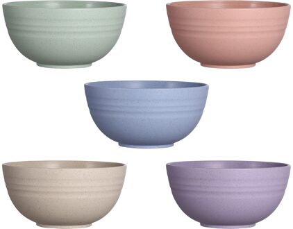 5Pcs 12Cm Tarwe Stro Slabakken Onbreekbaar Mixing Bowls Herbruikbare Vaatwasser Magnetron Veilig Soep Kommen Voor Thuis Keuken