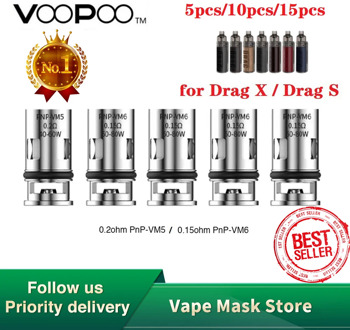 5pcs 15pcs Voopoo Pnp VM5 Mesh Coil 0.2ohm PnP VM6 / 0.15ohm PnP VM5 E-cigarette Coil Head for Drag X / Drag S Pod Vape Kit