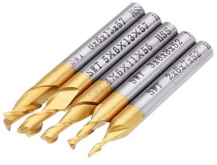 5Pcs 2 Fluit Frees Hss Titanium Coated 6Mm Shank 2/3/4/5/6Mm End Mill Cnc Tool
