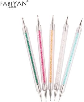5Pcs 2 Way Dubbele Crystal Rhinestone Puntjes Boor Dot Schilderen Point Pen Acryl Nail Art Manicure Polish Tool Diy kit Set Deco