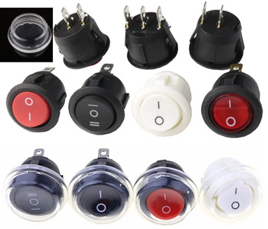 5PCS 22mm diameter black round small rocker switch mini round black white red 2 pin 3 pin switch