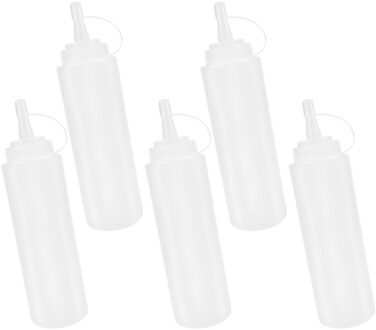 5Pcs 230Ml 8Oz Squeeze Squirt Kruiderij Flessen Met Op Cap Deksels Dispensers Voor Ketchup Mosterd Sauzen olijf