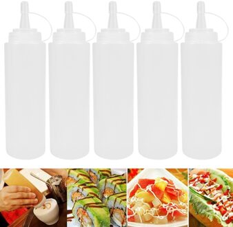 5Pcs 230Ml 8Oz Squeeze Squirt Kruiderij Flessen Met Op Cap Deksels Dispensers Voor Ketchup Mosterd Sauzen olijf
