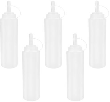 5Pcs 230Ml 8Oz Squeeze Squirt Kruiderij Flessen Met Op Cap Deksels Dispensers Voor Ketchup Mosterd Sauzen olijf