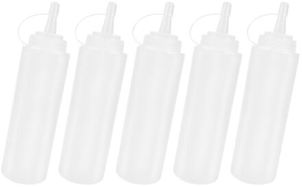 5Pcs 230Ml 8Oz Squeeze Squirt Kruiderij Flessen Met Twist Op Cap Deksels Dispensers Voor Ketchup Mosterd sauzen Olijf