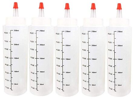 5Pcs 250Ml Naald Neus Fles Met Schaal Squeeze Fles Met Lekvrije Cap Saus Fles Salade fles Squeezable Fles #2