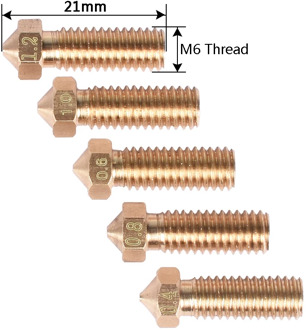 5PCS 3D Printer Brass Volcano Nozzle M6 Extruder Nozzle 0.4/0.6/0.8/1.0/1.2mm For 1.75/3mm Filament For 3D Printer Parts