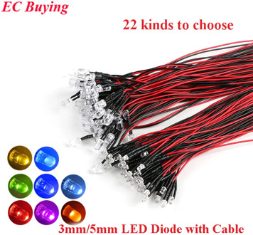 5pcs 3MM/5MM LED 20cm Diode Red Yellow Blue Green White Warm Pink Purple Orange RGB Slow Falsh Light Emitting Diodes With Cable