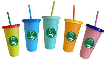5Pcs 710Ml 24Oz Glitter Flash Shiny Stro Cup Kleur Veranderende Plastic Tumbler Koffiekopje Met Deksel Hoge capaciteit Stro Cup 5stk kleurrijk