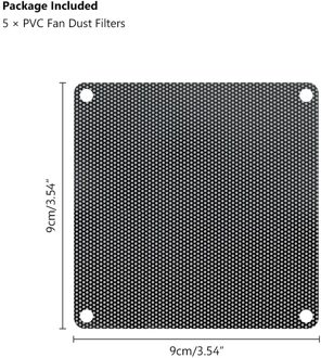 5Pcs 80Mm 90Mm 120Mm 140Mm Pvc Fan Stoffilter Zwart Wit Pc Stofdicht Case Cuttable computer Mesh Cover Computer Koeler Cover 90MM zwart