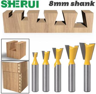 5pcs 8mm Schacht Zwaluwstaart Gezamenlijke Router Bits Set 14 Graden Houtbewerking Graveren Bit Frees voor Hout