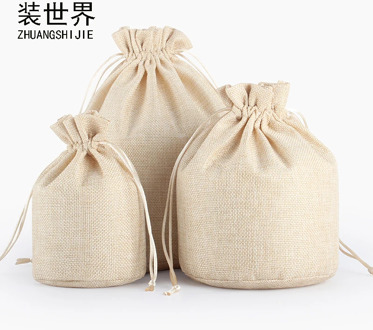 5Pcs 9x15.5cm Linen Drawstring Pouch Bag Logo Printed Jute Pouch Round Bottom Bag