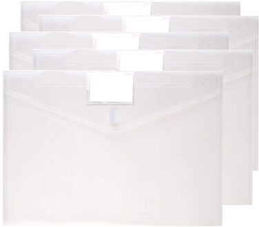 5Pcs A4 Size Plastic Enveloppen Clear Document Bestand Envelop Mappen Met Label Pocket & Snap Voor School Home Office levert A4 doorzichtig 5 Pack