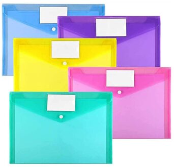 5Pcs A4 Size Plastic Enveloppen Clear Document Bestand Envelop Mappen Met Label Pocket & Snap Voor School Home Office levert A4 kleurrijk 5 Pack