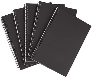 5Pcs A5 Zwart Spiraal Notebook Blanco Schetsboek Unruled Journal Pack Dik Blanco Papier 50 Vel 100 Ongevoerd Pagina 'S