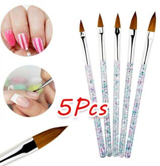 5Pcs Acryl Uv Gel Nail Art Builder Brush Pen Set Nail Art Brush Schilderij Tekening Borstel Manicure 5stk