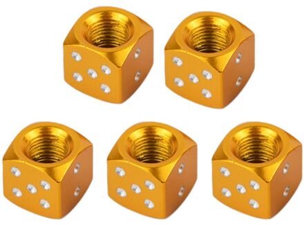 5Pcs Aluminium Dobbelstenen Ventieldopje Tire Air Kraandopverbindingen Voor Auto Fiets Wiel goud