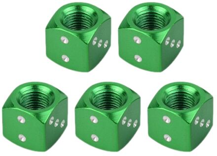 5Pcs Aluminium Dobbelstenen Ventieldopje Tire Air Kraandopverbindingen Voor Auto Fiets Wiel groen