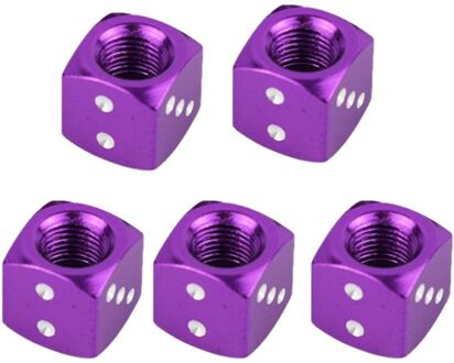 5Pcs Aluminium Dobbelstenen Ventieldopje Tire Air Kraandopverbindingen Voor Auto Fiets Wiel Paars