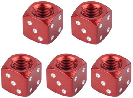 5Pcs Aluminium Dobbelstenen Ventieldopje Tire Air Kraandopverbindingen Voor Auto Fiets Wiel Rood