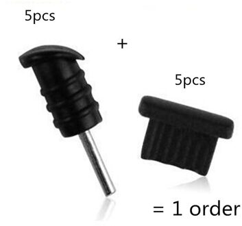 5Pcs Anti Dust Plug Cap Cover Voor Lader Dock + 3.5Mm Headset Oortelefoon 5Pcs Jack Plug Voor iphone 12 11 X zwart