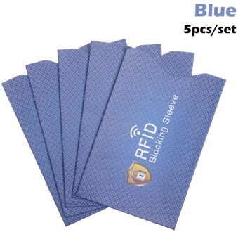 5Pcs Anti Rfid Blocking Reader Lock Kaarthouder Id Bank Card Case Protector Aluminium Metal Smart Anti-Diefstal credit Kaarthouder blauw