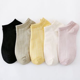 5Pcs Antislip Comfortabele Sokken Vrouwelijke Onzichtbare Zomer Ademend Katoen Slipper Kleur Boot Sokken Vrouwen Siliconen Plaid gemengd
