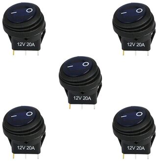 5Pcs Auto Vrachtwagen Rv Rocker Ronde Toggle Led Schakelaar Aan-uit Controle Waterdichte Blauwe Led Boot Marine Rocker schakelaar 12V 20A