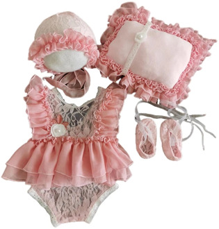 5Pcs Baby Lace Dress+Hat+Pillow+Shorts+Shoes Set Infants Photo Shooting Costume Outfits Newborn Photography Props