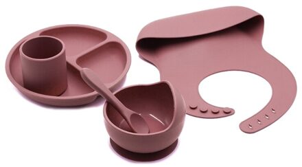 5Pcs Baby Plaat Lepel Voeden Voedsel Servies Set Voeden Slabbetjes Kom Food Grade Siliconen Antislip Kom Bpa gratis Siliconen Cup DR