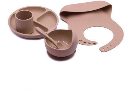 5Pcs Baby Plaat Lepel Voeden Voedsel Servies Set Voeden Slabbetjes Kom Food Grade Siliconen Antislip Kom Bpa gratis Siliconen Cup MC