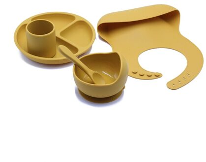 5Pcs Baby Plaat Lepel Voeden Voedsel Servies Set Voeden Slabbetjes Kom Food Grade Siliconen Antislip Kom Bpa gratis Siliconen Cup MY