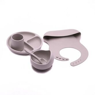 5Pcs Baby Plaat Lepel Voeden Voedsel Servies Set Voeden Slabbetjes Kom Food Grade Siliconen Antislip Kom Bpa gratis Siliconen Cup PM