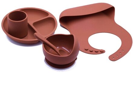 5Pcs Baby Plaat Lepel Voeden Voedsel Servies Set Voeden Slabbetjes Kom Food Grade Siliconen Antislip Kom Bpa gratis Siliconen Cup RS