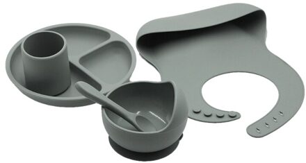 5Pcs Baby Plaat Lepel Voeden Voedsel Servies Set Voeden Slabbetjes Kom Food Grade Siliconen Antislip Kom Bpa gratis Siliconen Cup