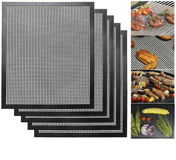 5Pcs Bbq Cover Mat Herbruikbare Non-stick Grill Mat Hittebestendig Bakplaat Barbecue Gaas Netto bbq Accessoires 5stk