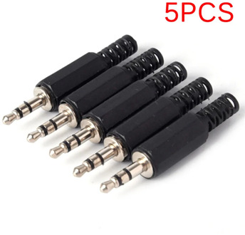 5pcs Black Plastic Pure Copper Conductor Housing Audio Jack Plug Headphone Stereo 3.5mm Male Adapter