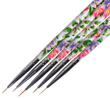 5PCS Bloem Beauty Handle Nail Art Liner Borstels Tekening Paiting voor Acryl UV Gel Polish Decor Manicure Nail Pen TR619