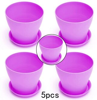 5Pcs Bloempotten Kleurrijke Decoratieve Gloss Hars Plant Home Outdoor Tuin Decor Met Een Schotel Lade Drainage Gaten paars