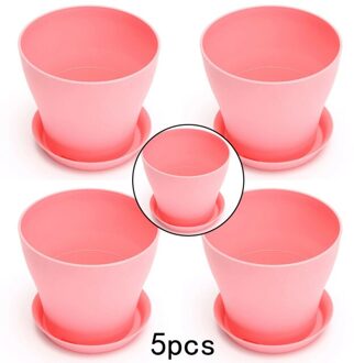 5Pcs Bloempotten Kleurrijke Decoratieve Gloss Hars Plant Home Outdoor Tuin Decor Met Een Schotel Lade Drainage Gaten roze
