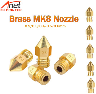 5PCS Brass Makebot 3D Printer MK8 Nozzle Extruder Head For Anet 3D Printer A8 A8Plus A6 ET4 ET4Pro ET5Pro 0.2/0.3/0.4/0.5/0.6mm