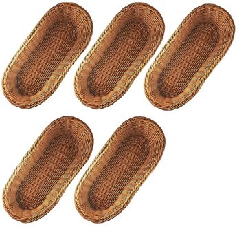 5Pcs Brood Mand Voor Serving, 14.5Inch Ovale Imitatie Rotan Fruitmand, geweven Stapelbaar Tafelblad Voedsel Mand, Bruin